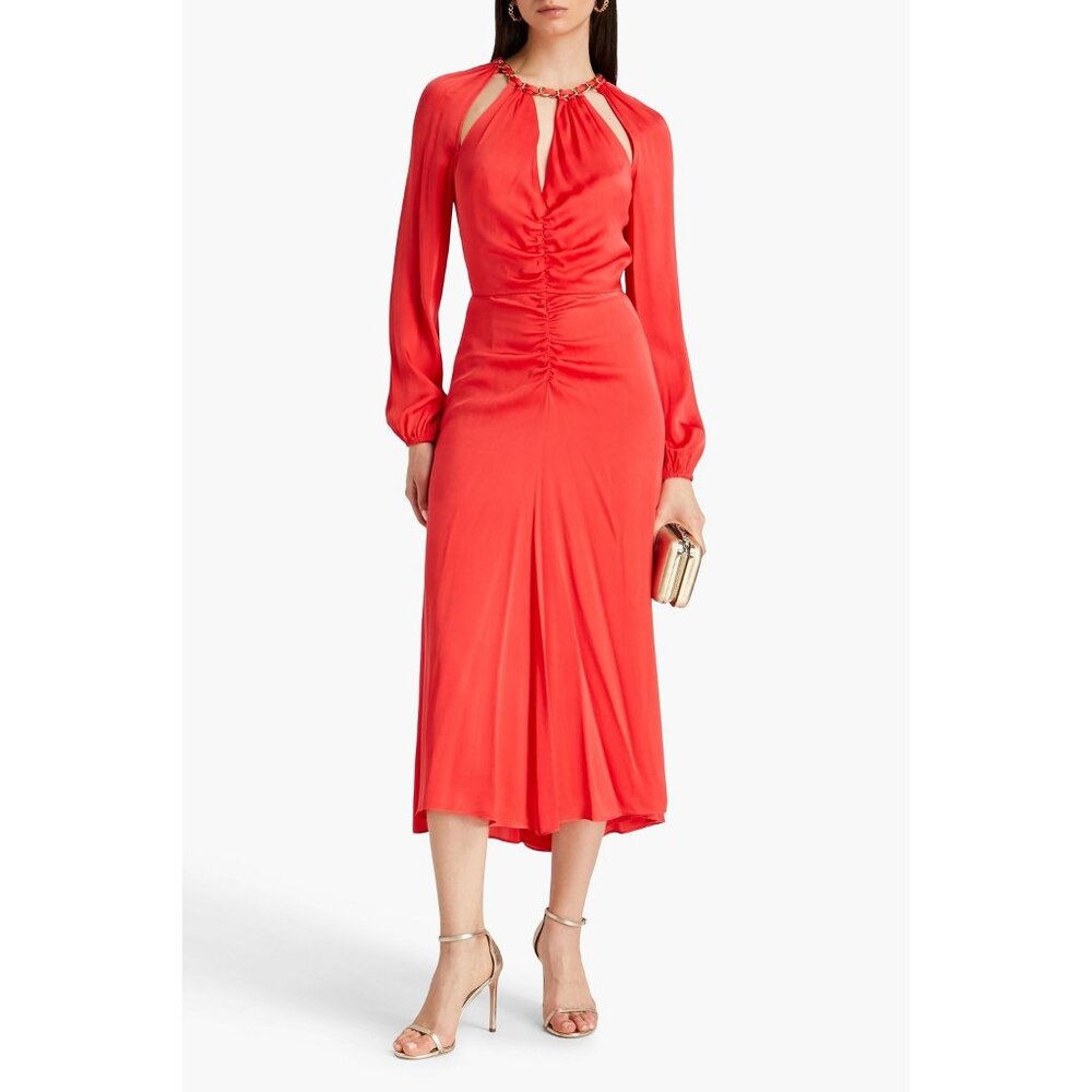VERONICA BEARD Fayla cutout papaya silk-blend satin midi dress Size 6